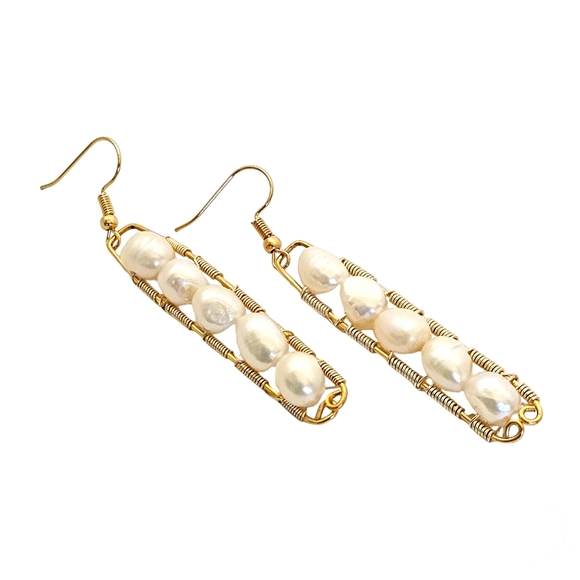 'Vera'✨Hand-wrapped Pear Pearl🦪Earrings - Picture 2 of 2